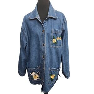 Michelle Louise Embroidered Denim Jacket L‎ Cottagecore Boho Vintage Whimsical